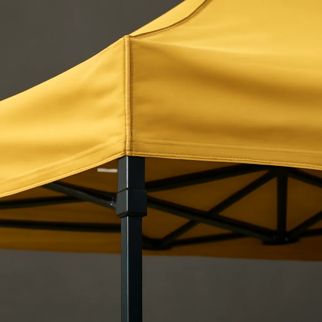 Close view of best canopy tent for vendors and farmers markets materials, frame, or setup details