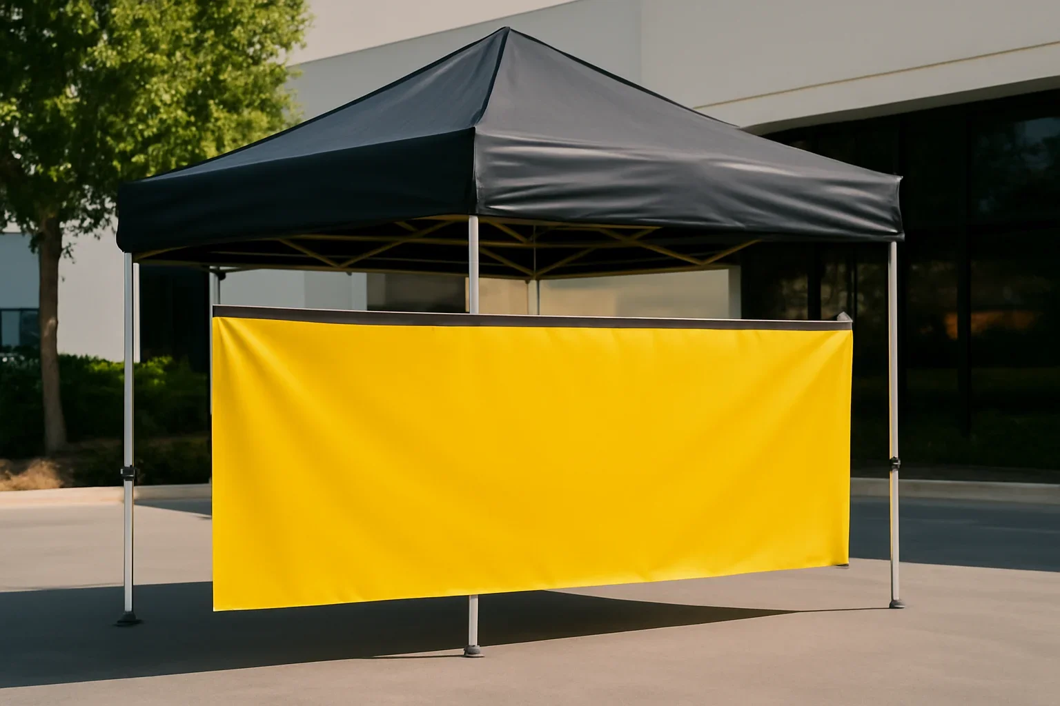 Canopy Tent Banner Sizes Explained setup showing a commercial canopy tent in use