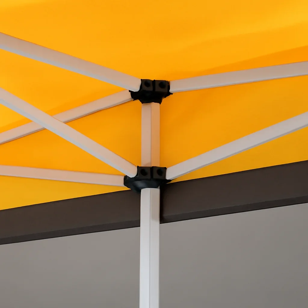 Close view of 10x10 canopy tents materials, frame, or setup details
