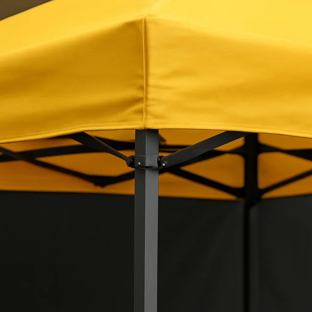 Close view of academy pop up tent alternative materials, frame, or setup details