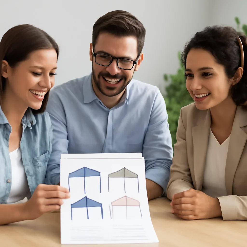 Team discussing walmart canopy tent alternative options before ordering
