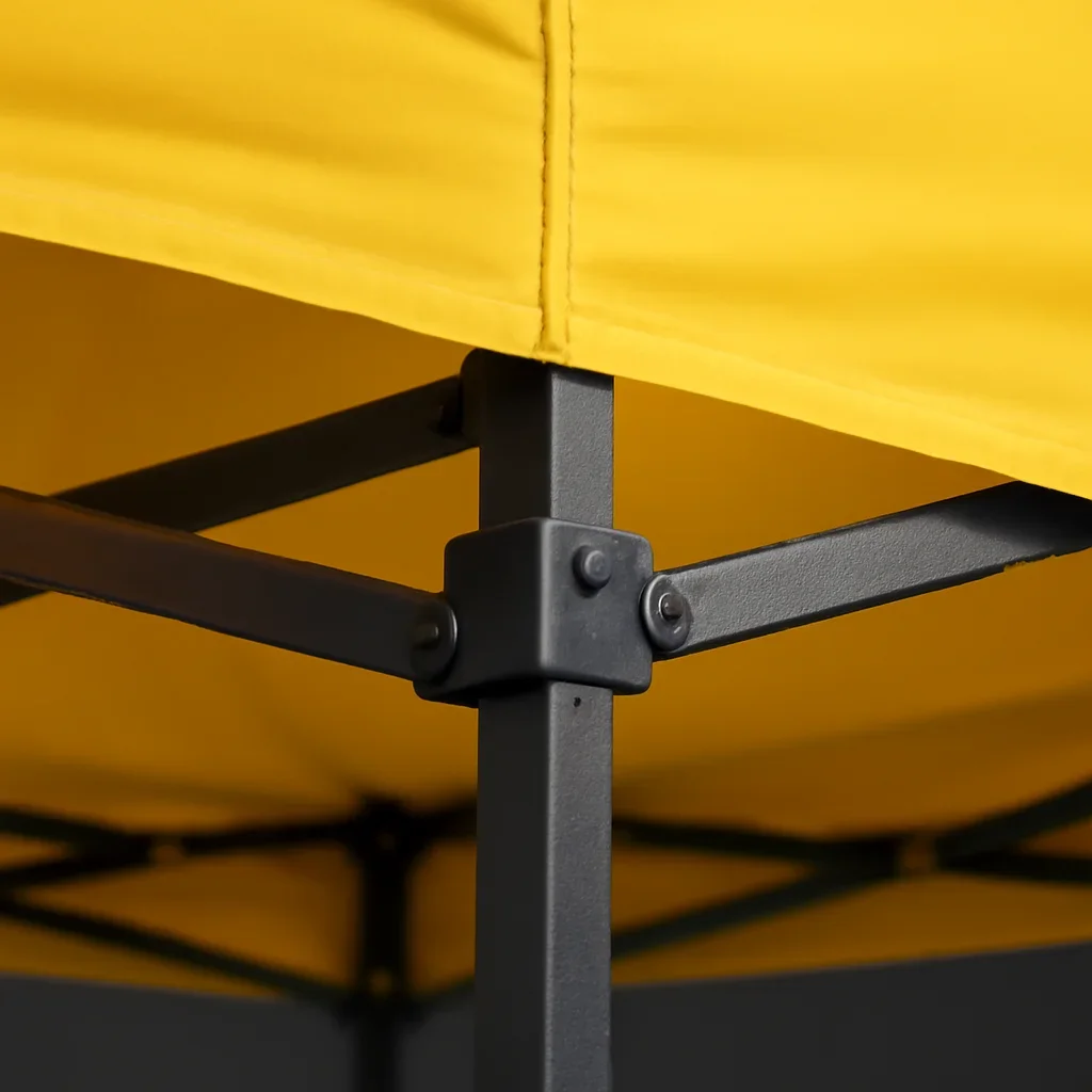 Close view of best canopy tents materials, frame, or setup details