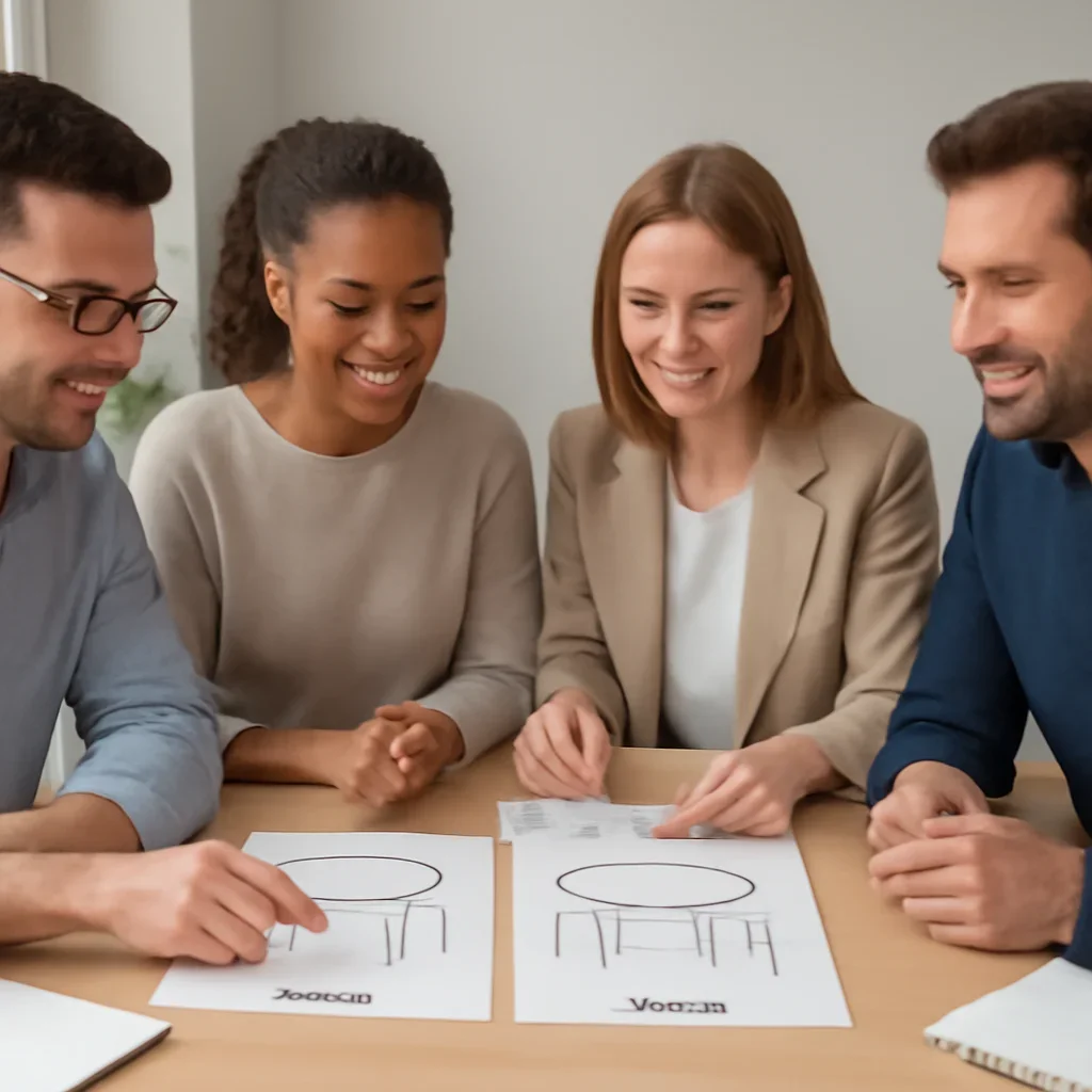 Team discussing how to choose between a 10x10 and 10x20 canopy tent options before ordering