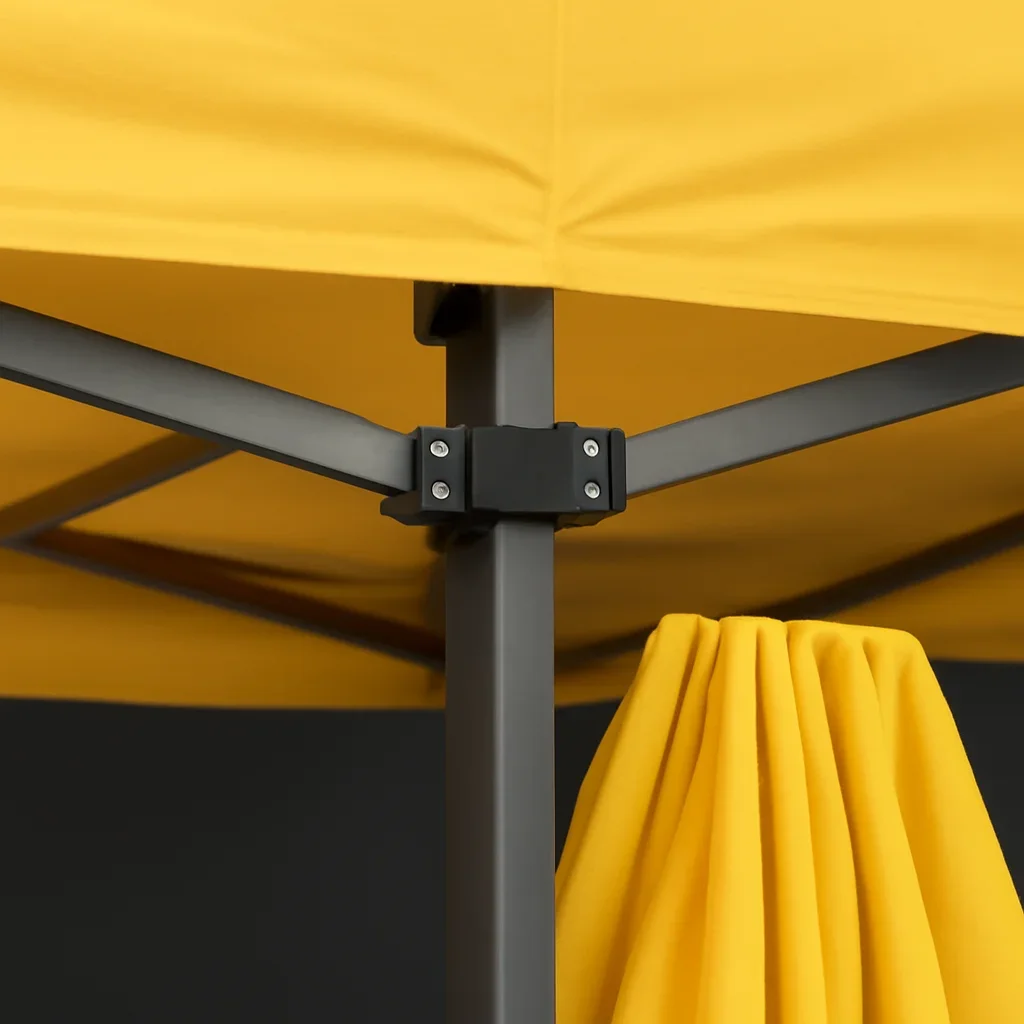 Close view of how to request a quote for a custom canopy tent materials, frame, or setup details