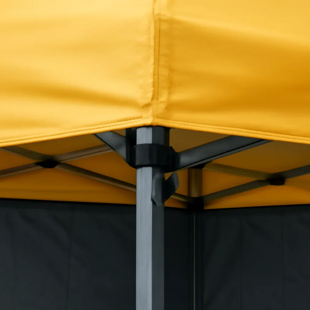 Close view of the best canopy tent features for windy outdoor events materials, frame, or setup details