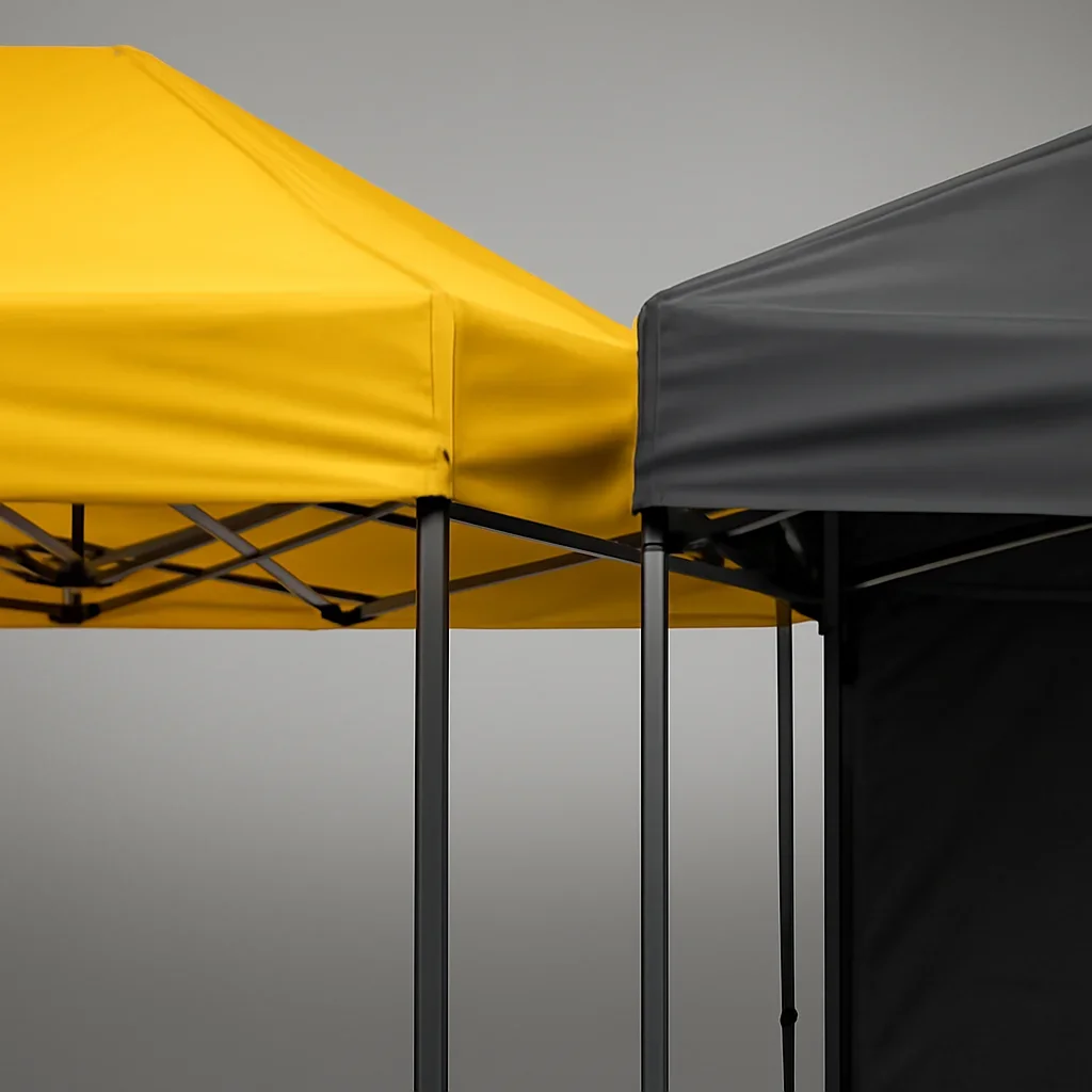 Close view of what is the difference between a canopy tent and a pop up tent? materials, frame, or setup details