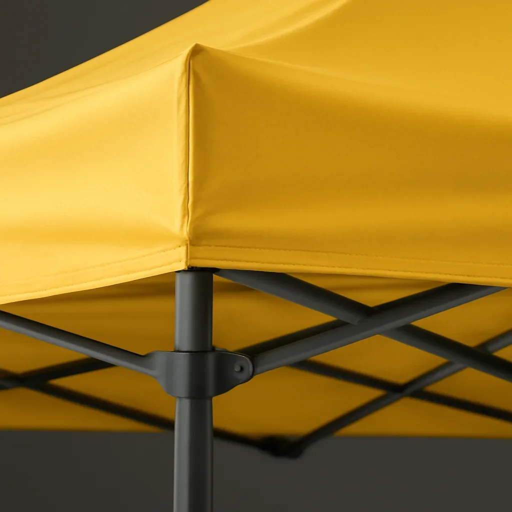 Close view of canopy tents materials, frame, or setup details