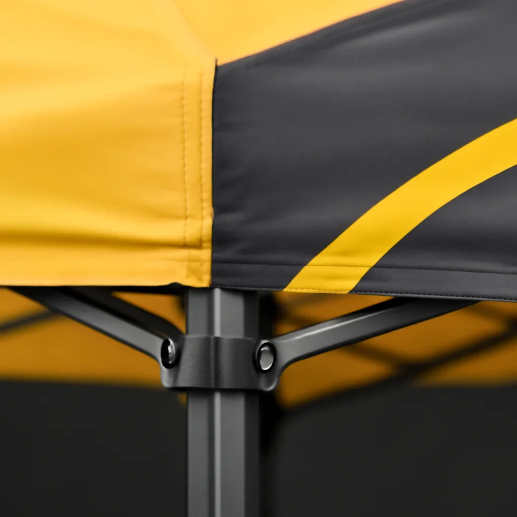 Close view of commercial canopy tents materials, frame, or setup details