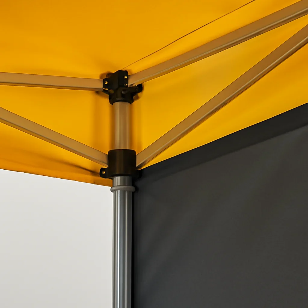 Close view of custom 10x10 canopy tents materials, frame, or setup details