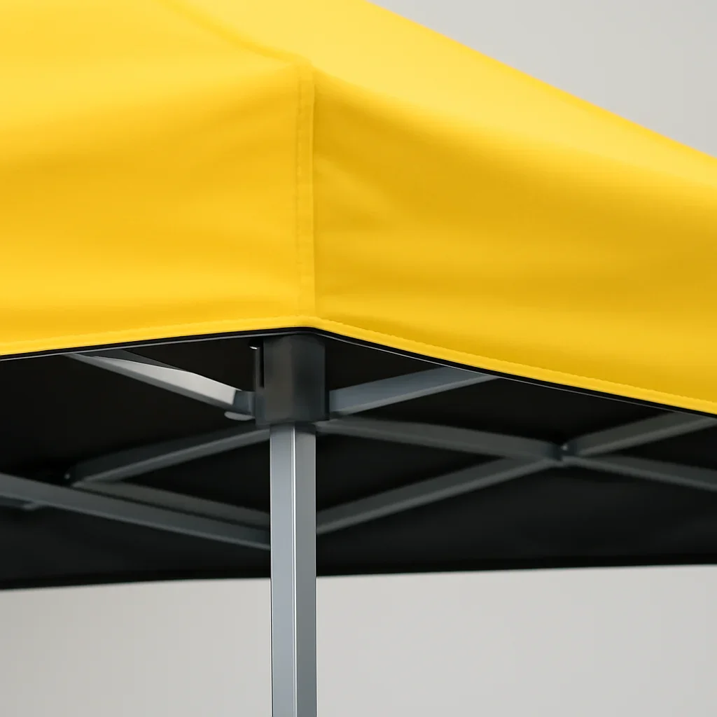 Close view of custom canopy tents materials, frame, or setup details