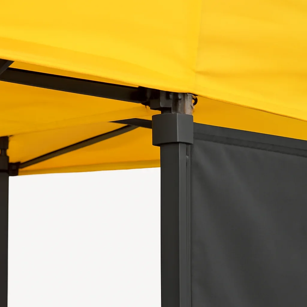 Close view of canopy walls & sidewalls materials, frame, or setup details