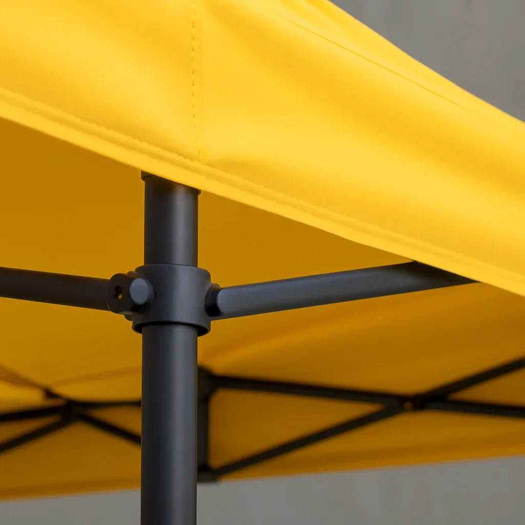 Close view of gazebo canopy tents materials, frame, or setup details