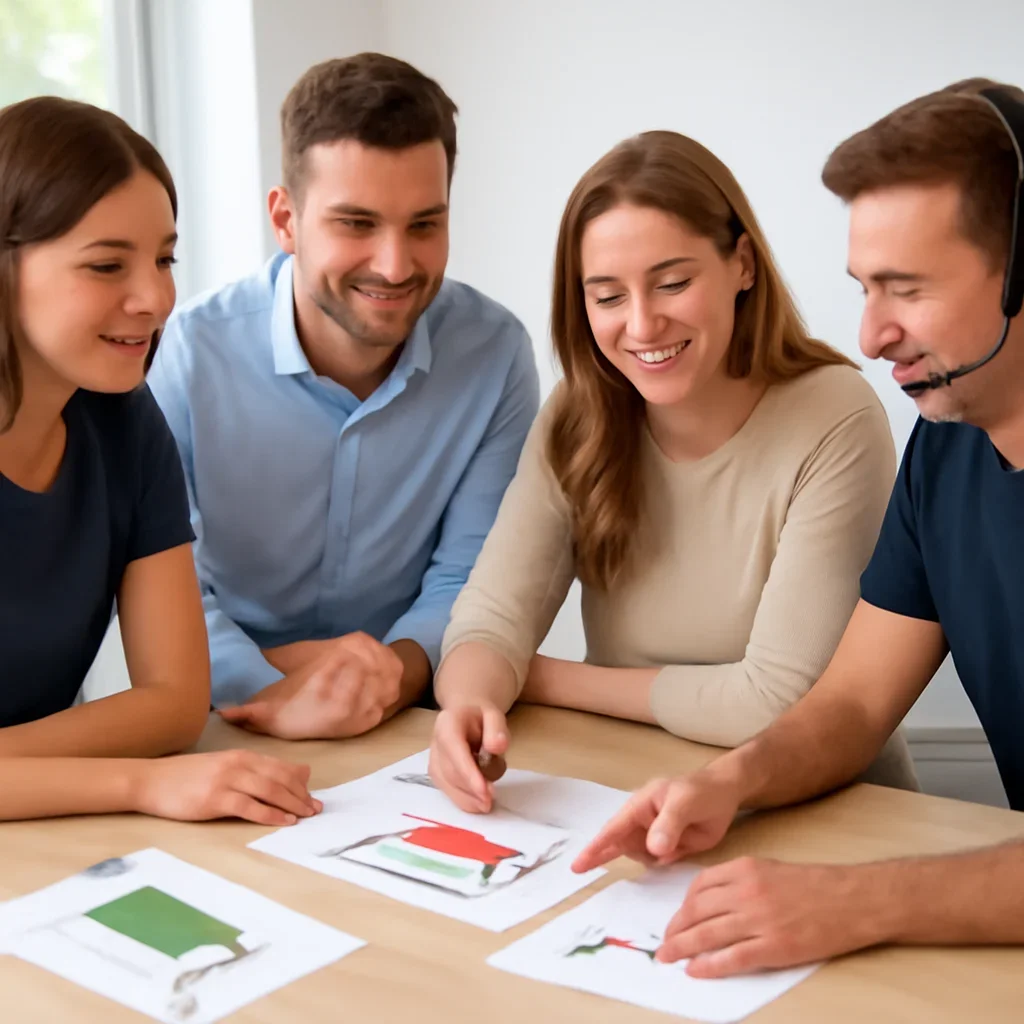 Team discussing home options before ordering