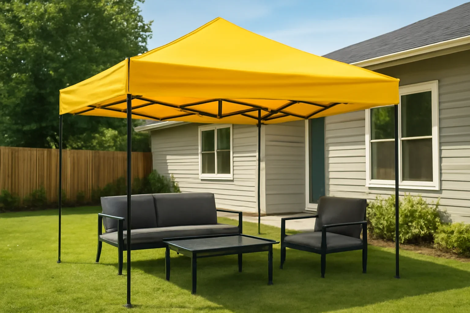 Home setup showing a commercial canopy tent in use