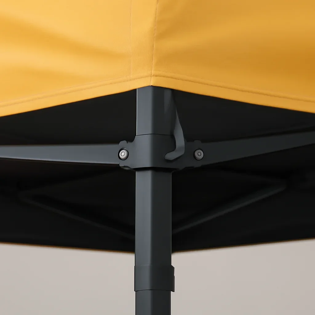 Close view of instant canopy tents materials, frame, or setup details
