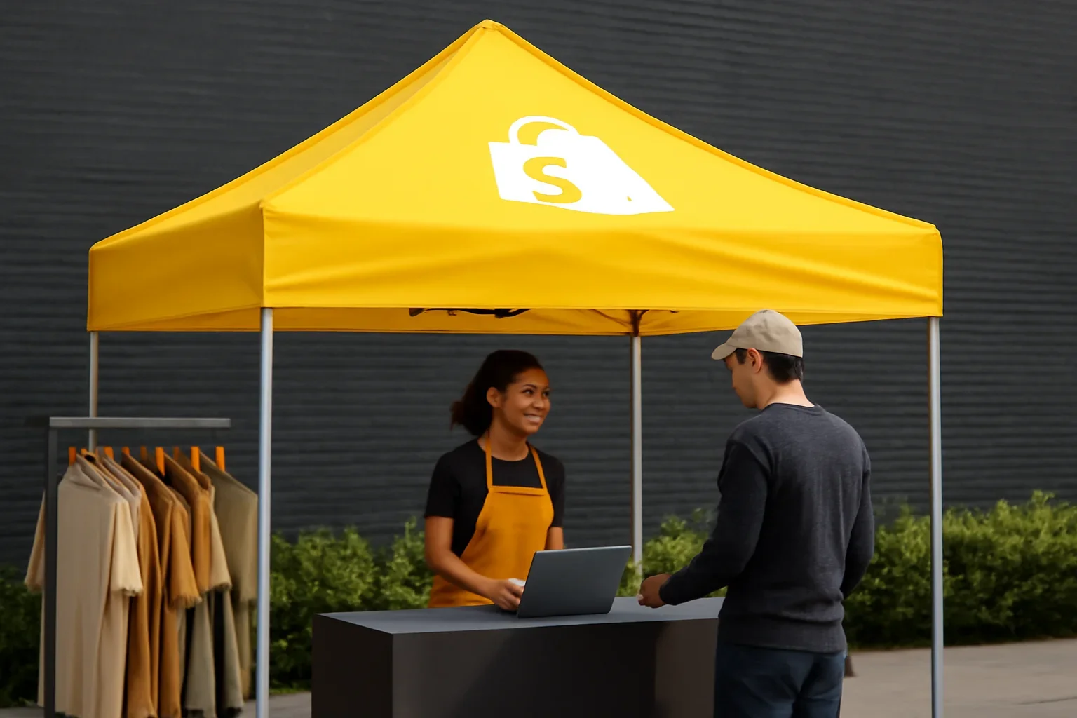Shopify Integration setup showing a commercial canopy tent in use