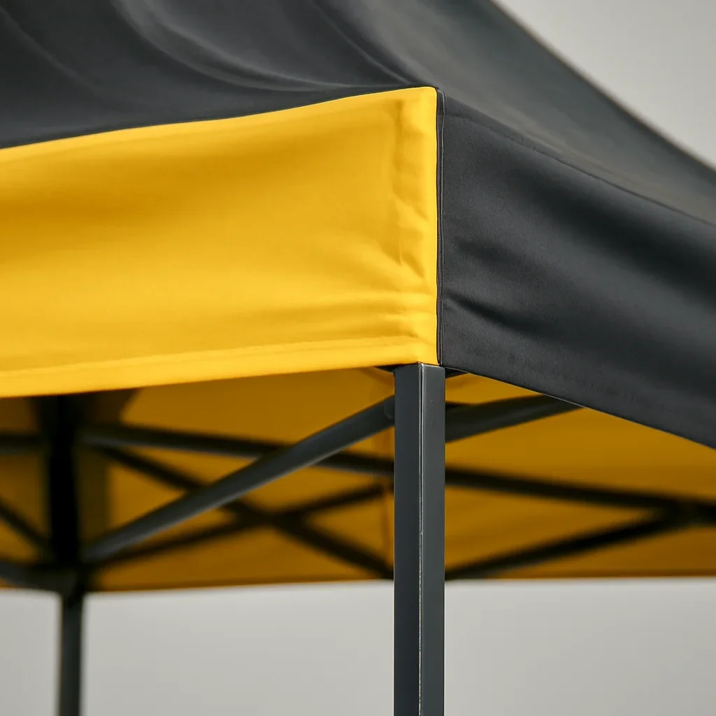 Close view of sports team canopy tents materials, frame, or setup details