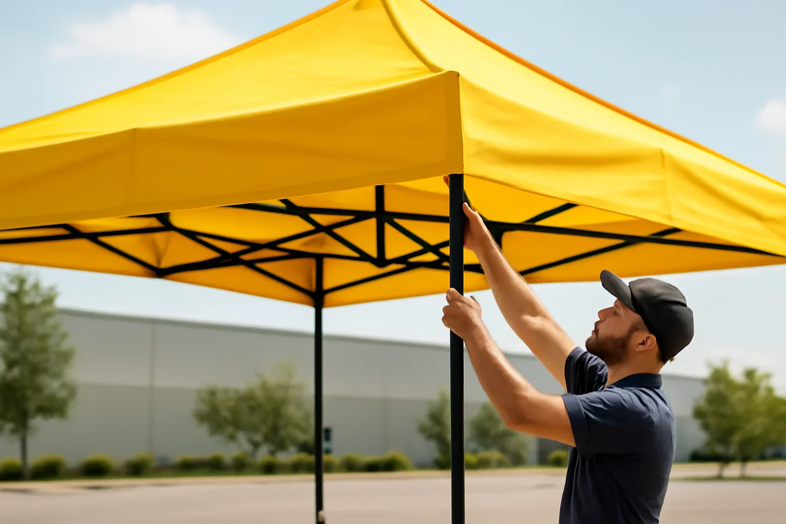 Canopy Tent Pole Installation Guide setup showing a commercial canopy tent in use