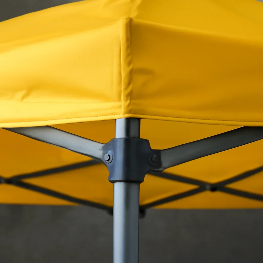 Close view of canopy tent pole installation guide materials, frame, or setup details