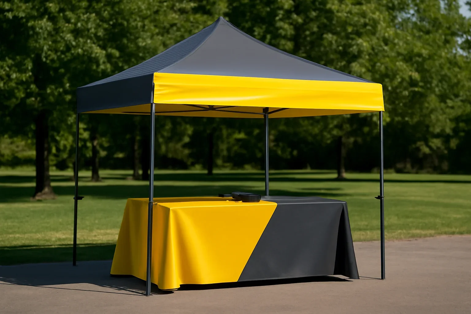 Custom Artwork Template Guide setup showing a commercial canopy tent in use