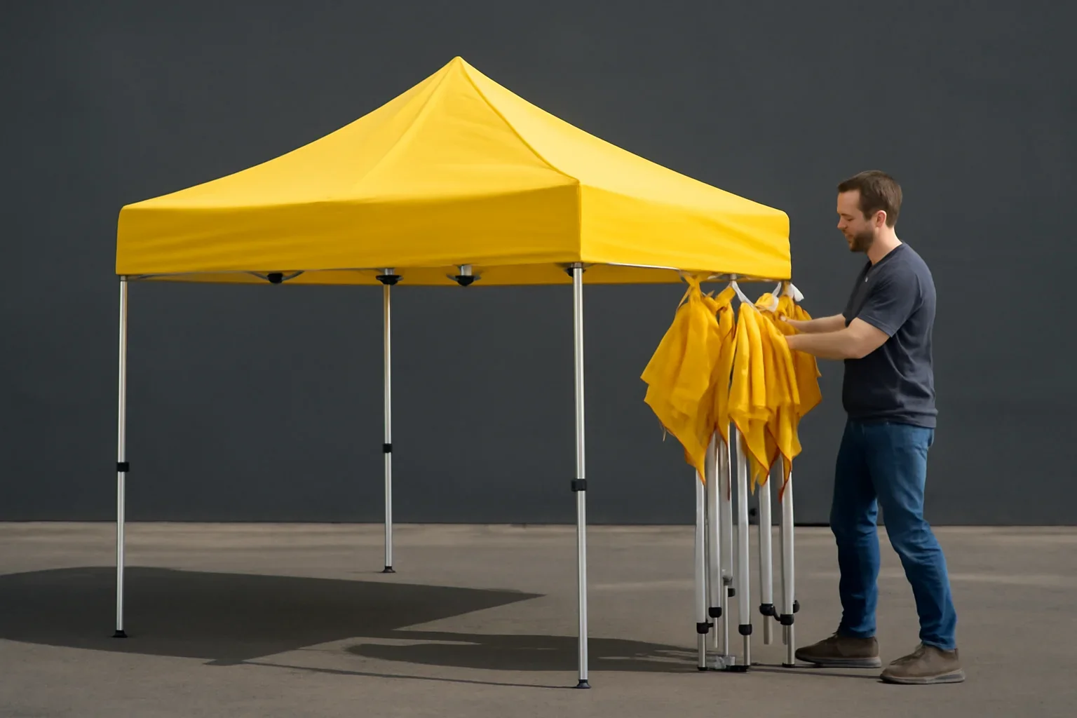 How to Fold a Pop Up Tent setup showing a commercial canopy tent in use