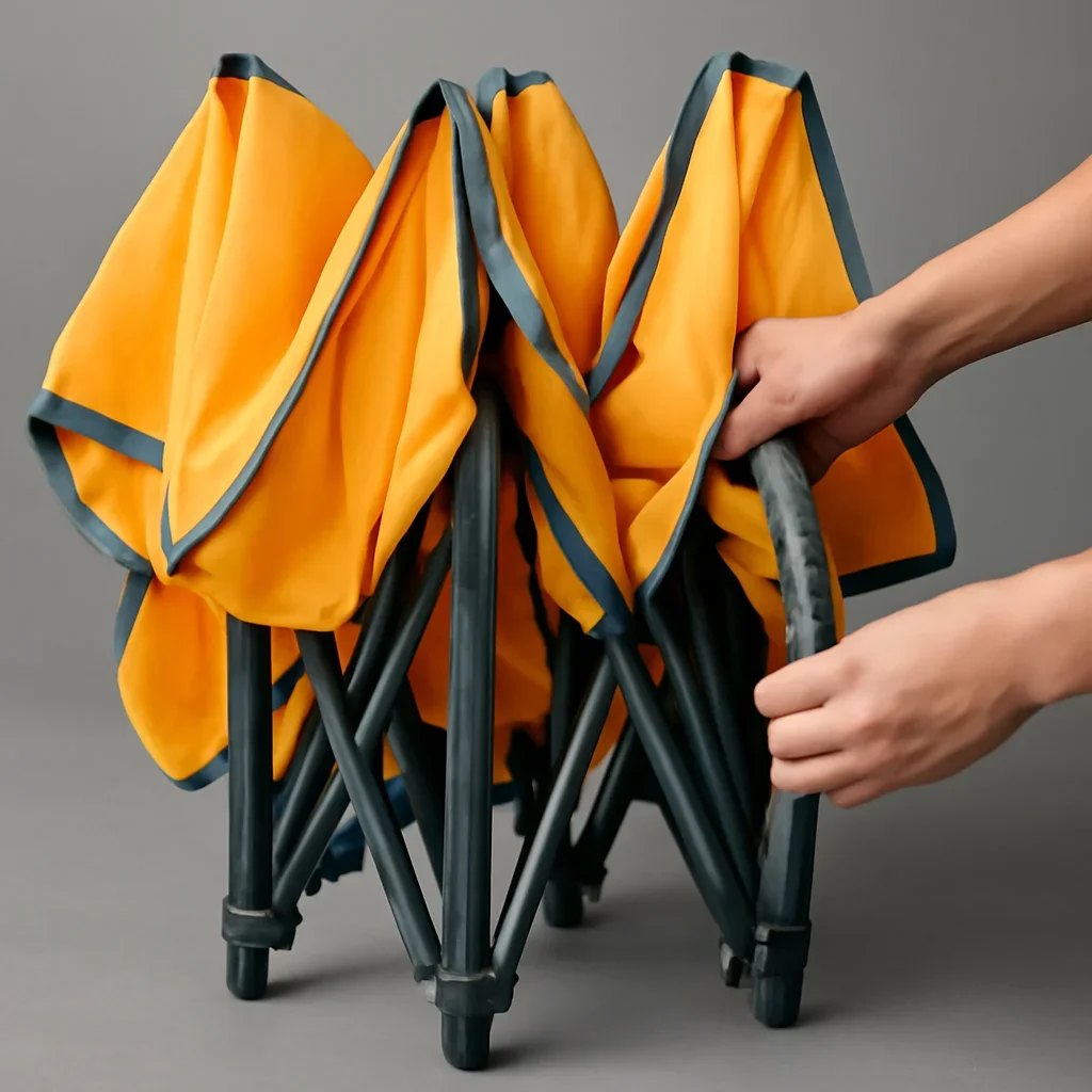 Close view of how to fold a pop up tent materials, frame, or setup details